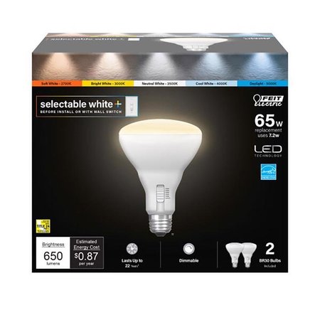 FEIT ELECTRIC BR30 E26 Medium LED Light Bulb Tunable WhiteColor Changing 60 Watt Equivalence, 2PK BR30DM/6WYCA/2